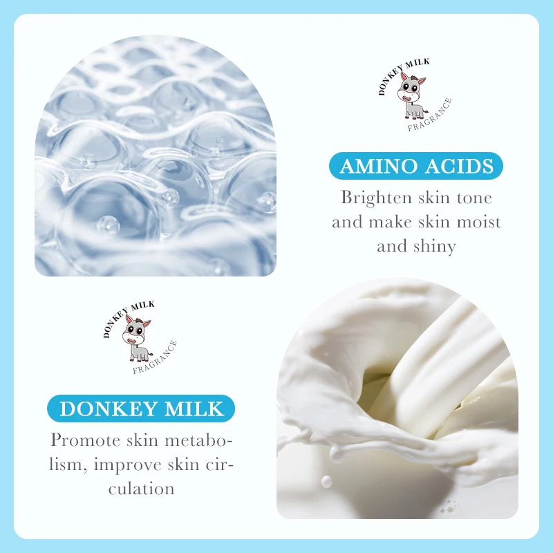 Private Label ZOZU Amino acid Donkey milk Strong brightening moisturizing neak whitening body lotion