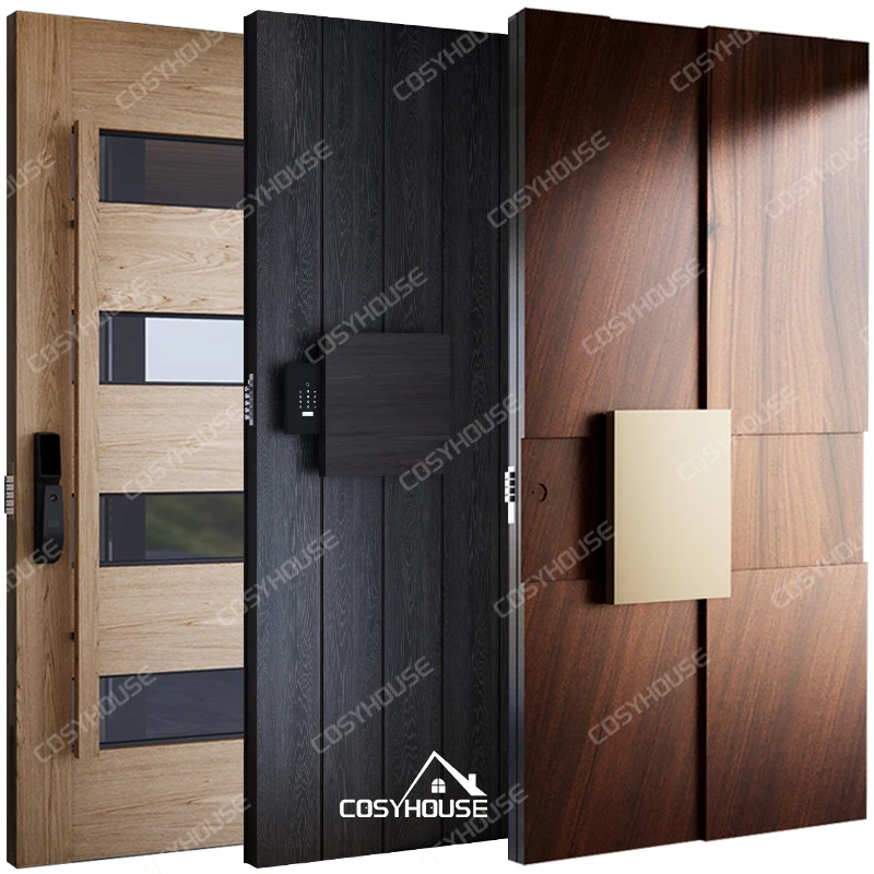 Foshan top manufacturer modern wooden main entrance doors for villa solid wood entry doors front wooden pivot doors for house