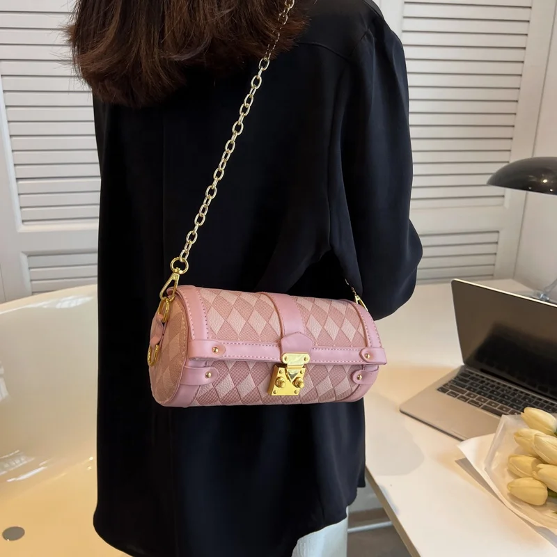 Drop shipping 2022 Plaid PU Bags small Jelly Cross Chain Shoulder Purse and Handbag for women handbags round clutch bag