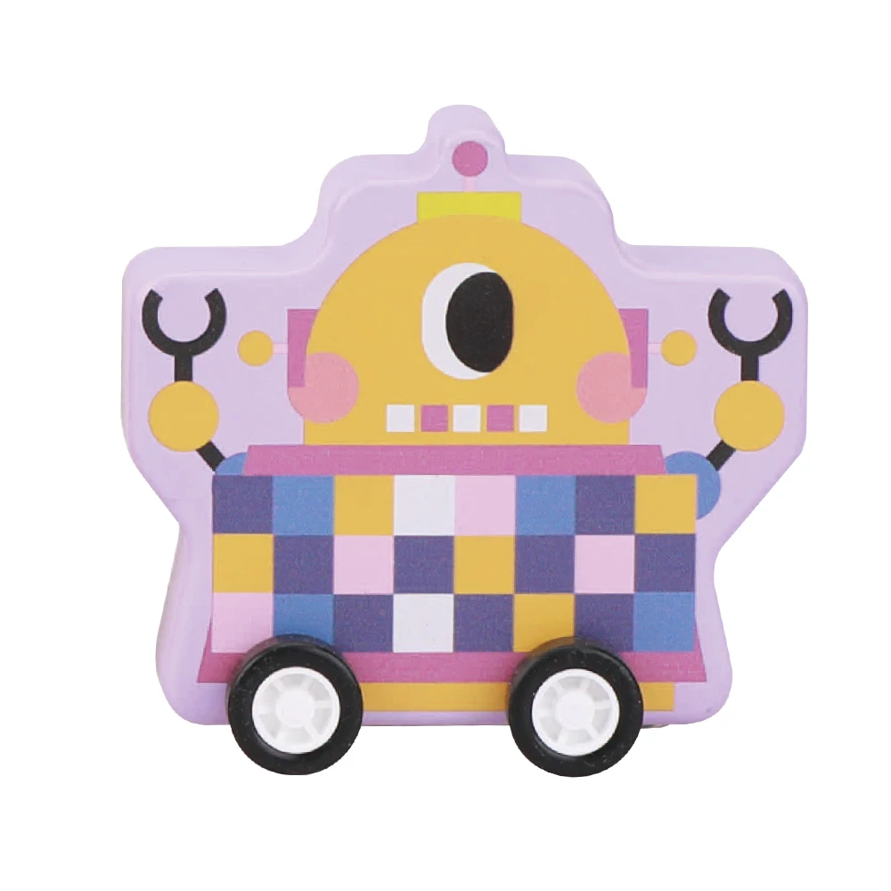 UDEAS Robots Family Wooden Mini Pull Back Toy Car for Baby Toddler Early Education