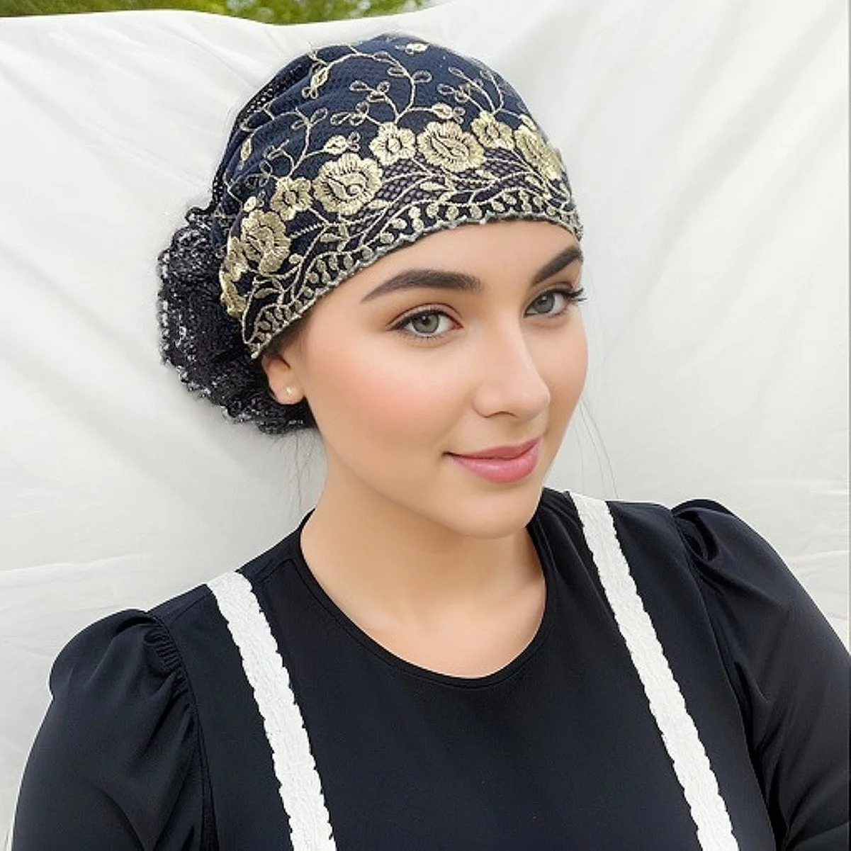 Elegant Elastic Bohemian Style Muslim Turban Cap Polyester Jacquard Fabric Breathable Hair Concealing Chemo Hat for Daily Wear