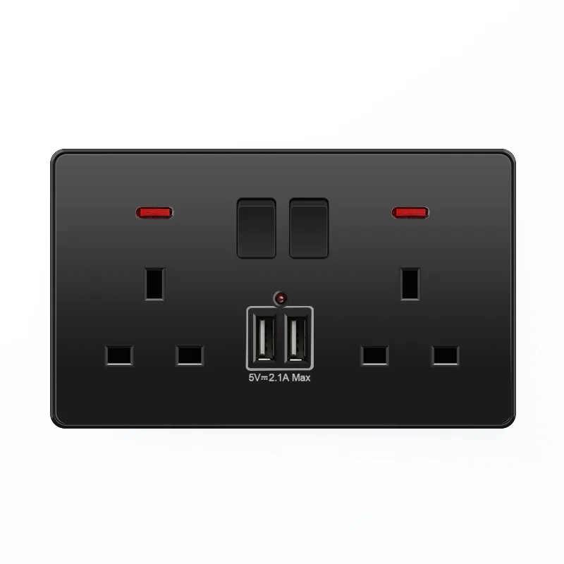 Black  home electrical wall lamp switch socket panel,USB wall outlet, 1gang dimmer wall switch UK