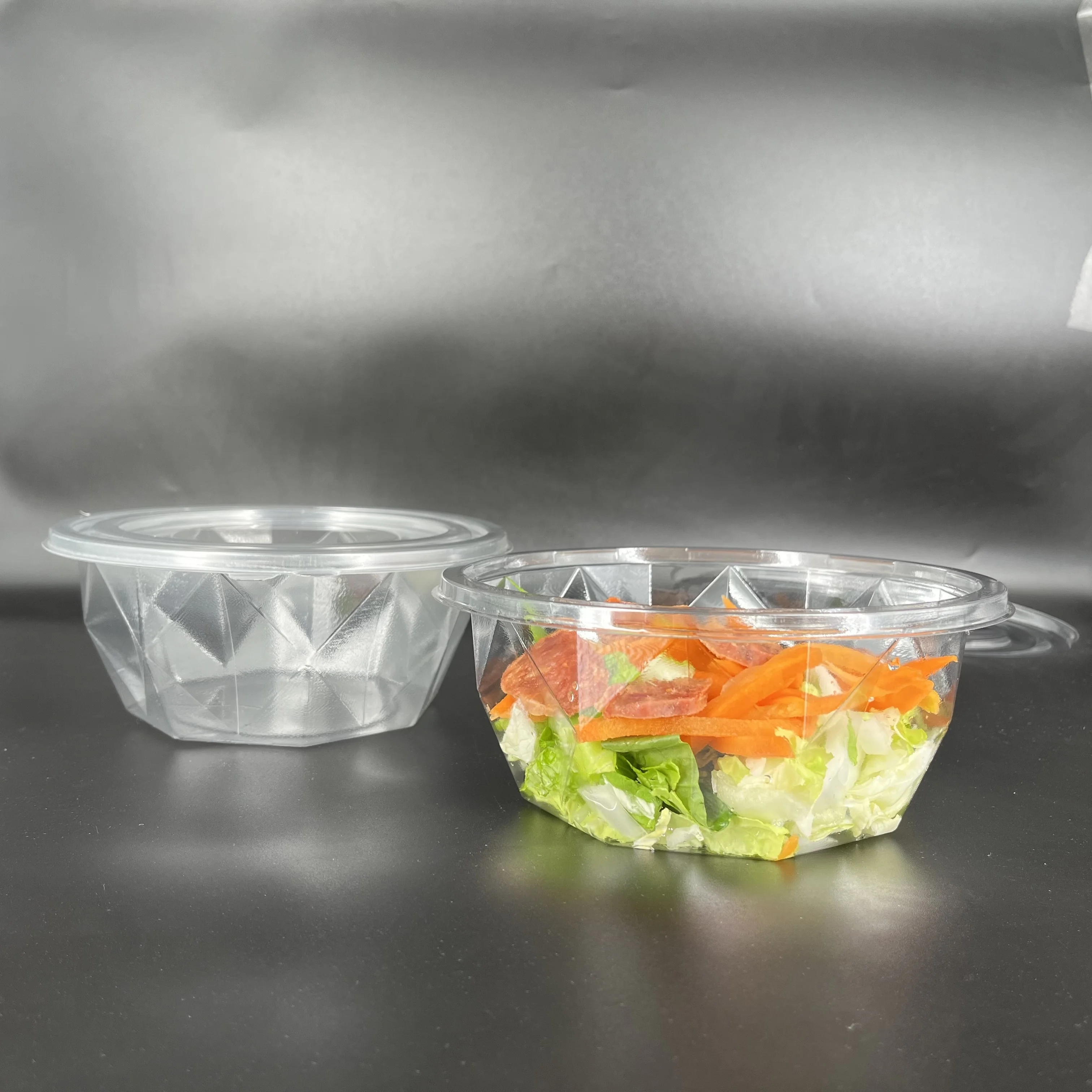 Customized round 32oz Large PET Takeaway Transparent Disposable Plastic Food Containers Vegetables Fruit Salad Bowl With Lid