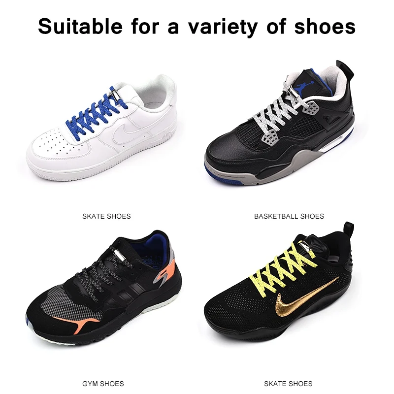 Flexible reflective Magnetic metal shoelaces 1 Second Locking  Lazy No Tie Shoe laces Kids Adult Unisex Sneakers Shoelaces
