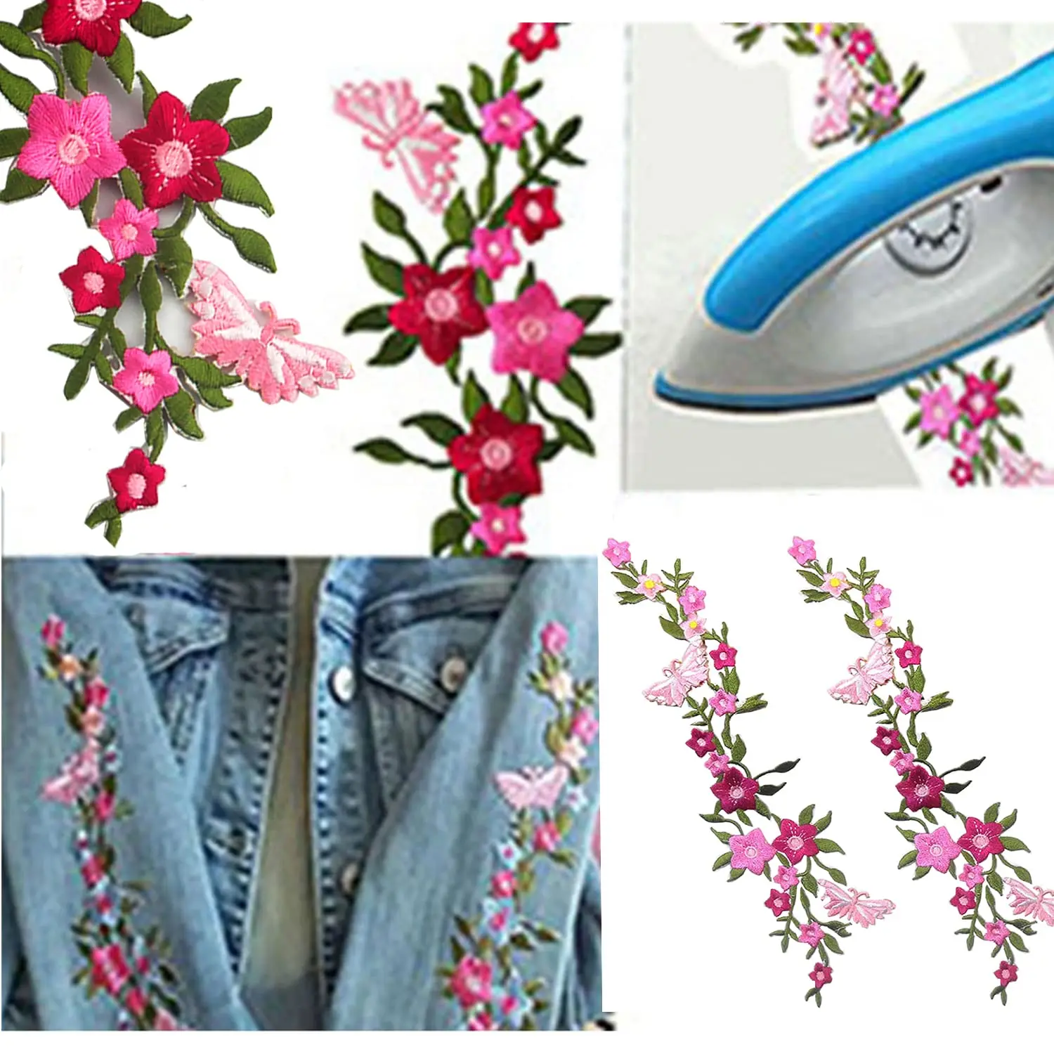 Butterfly Flower Embroidered Iron On Patches, Embroidery Applique by DIY Cloth Art Embroidery Decoration