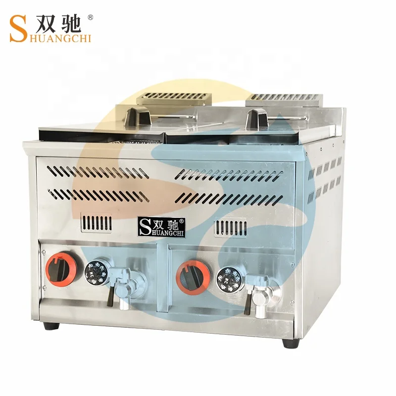 Double cylinder potato chips fryer commercial lpg gas chicken deep fryer fast food equipment