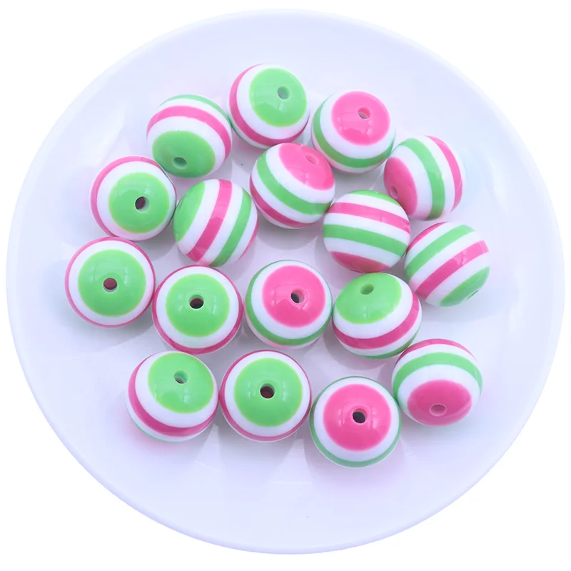 New Arrival 20MM 100pcs Rainbow Acrylic Chunky Bubblegum Resin Striped Loose Beads Fashion for Children Necklace Making