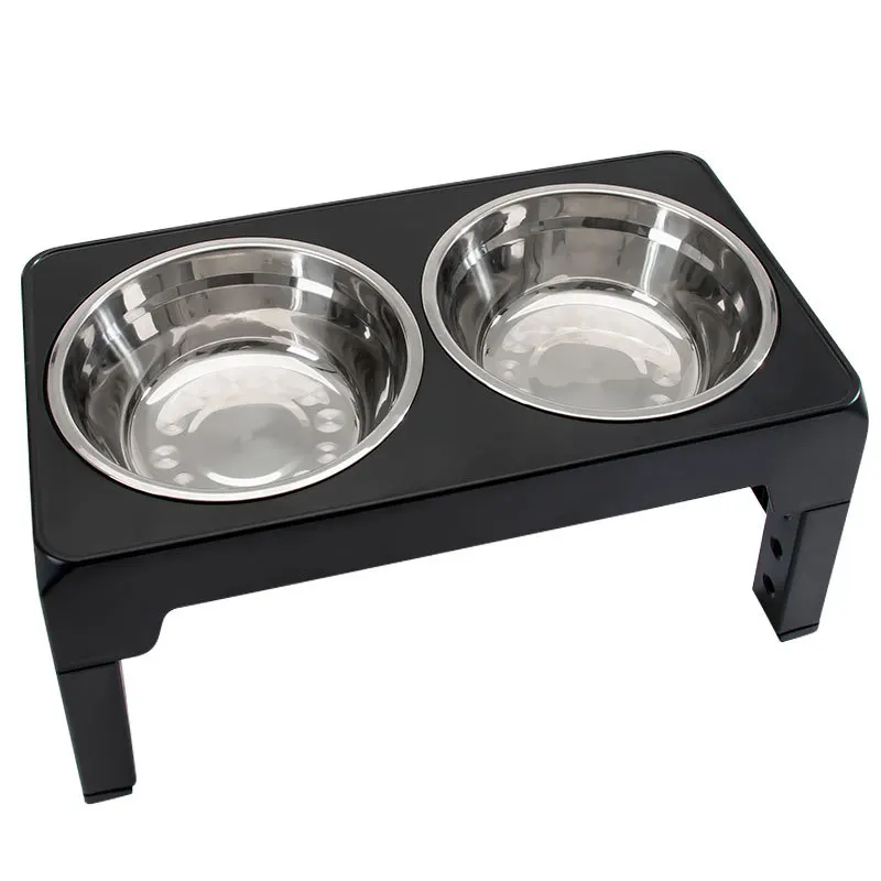 Adjustable Black Stainless Steel Dog Double Bowls No Spill Pet Feeding & Water Bowl Feeder Pet Food Storage