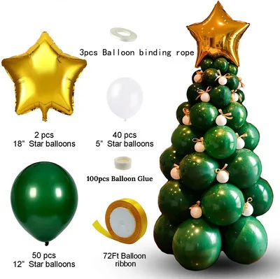 Merry Christmas Tree Balloons Arch Garland Set with Top Gold Star Foil Balloon Home Party Decorations Supplies