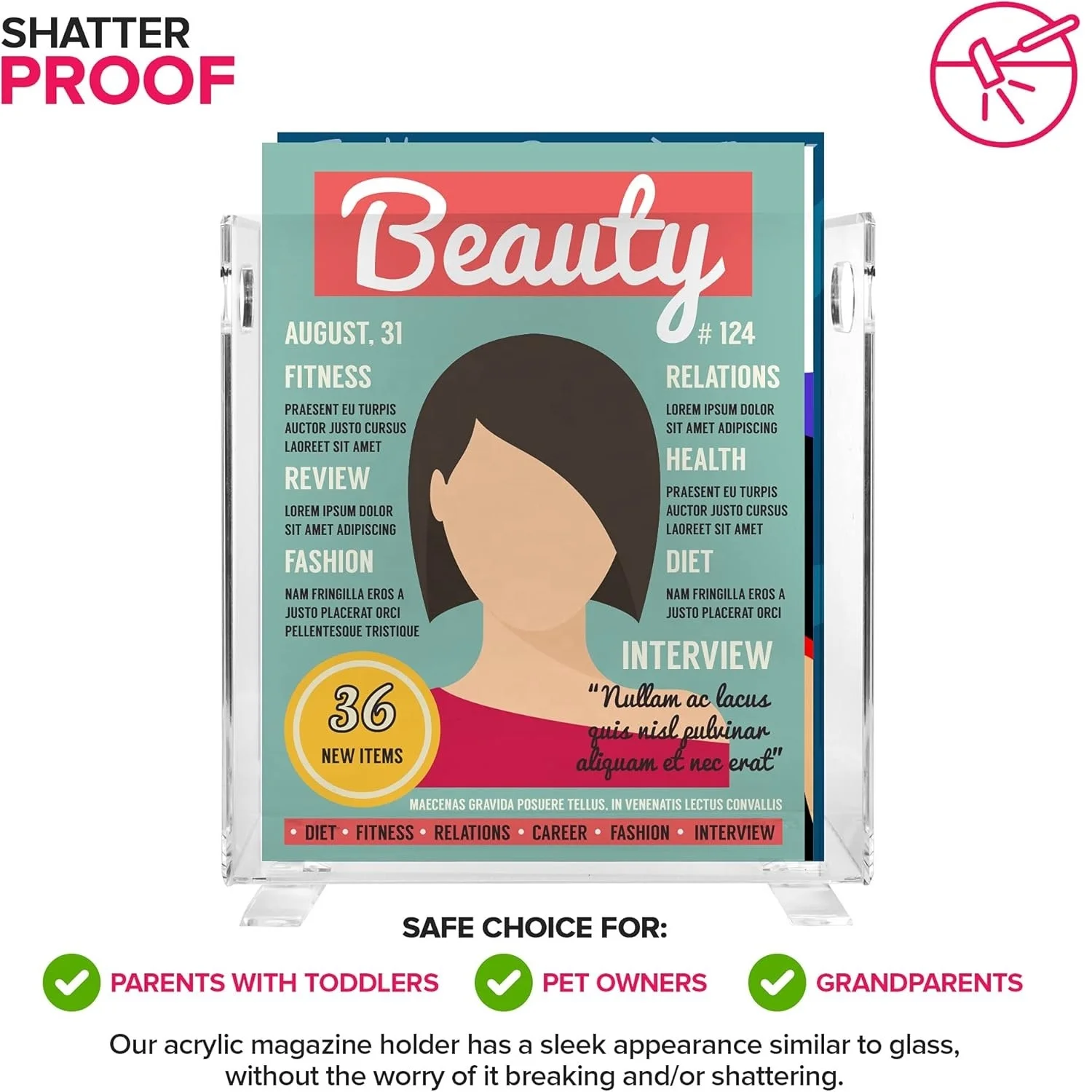 Crystal Clear Acrylic Magazine Holder Shatterproof Open Top Space Saver Magazines Publications Office Desk Reception Waiting