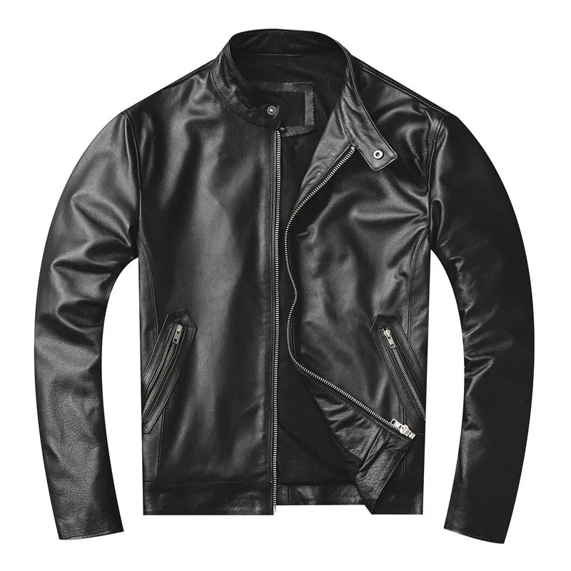 Custom Sheepskin Motorcycle Leather Coat Winter Genuine Leather Jackets Men