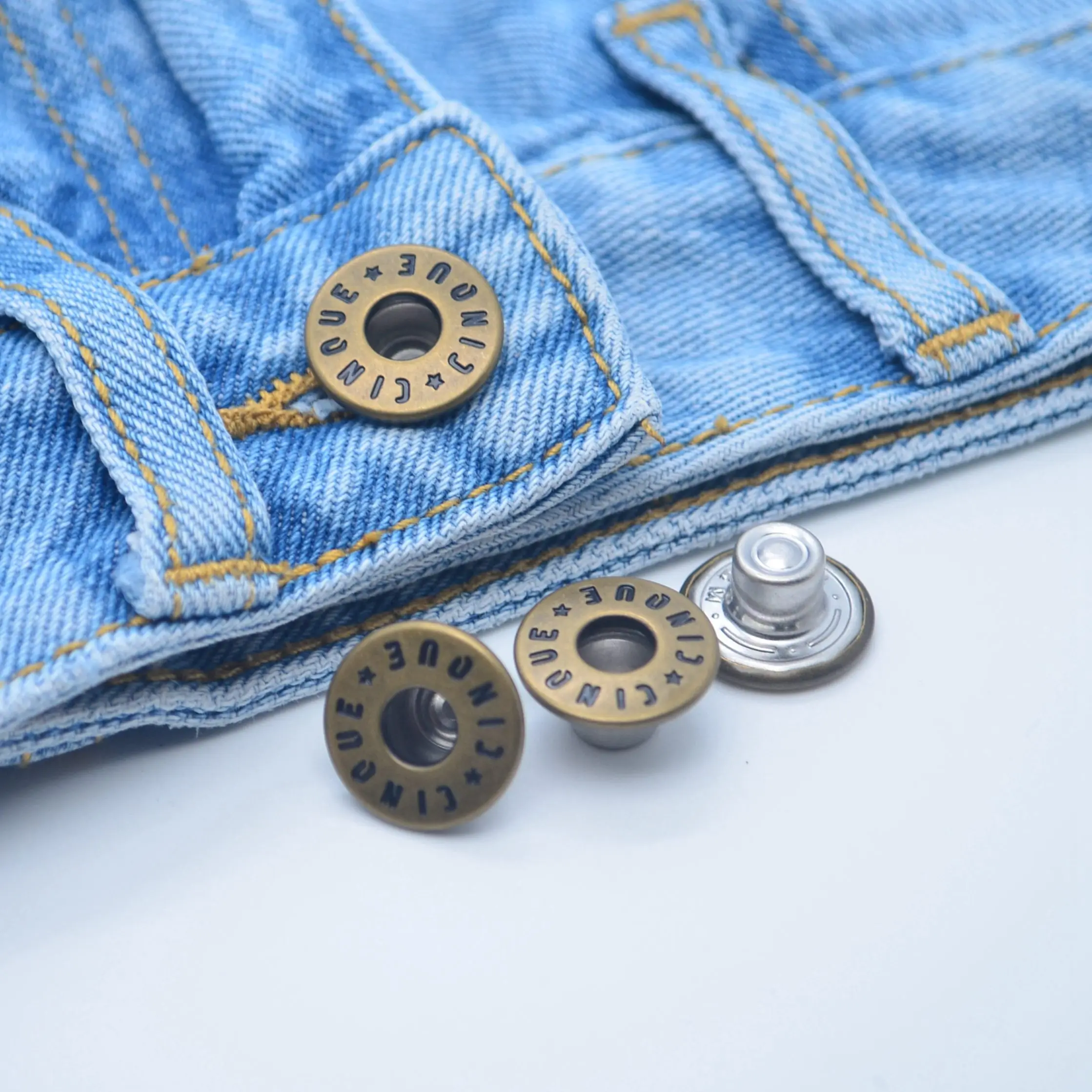 Factories Custom Brand Name Logo Metal Jeans Buttons Hollow Plating Denim Button And Rivets for clothes 17mm