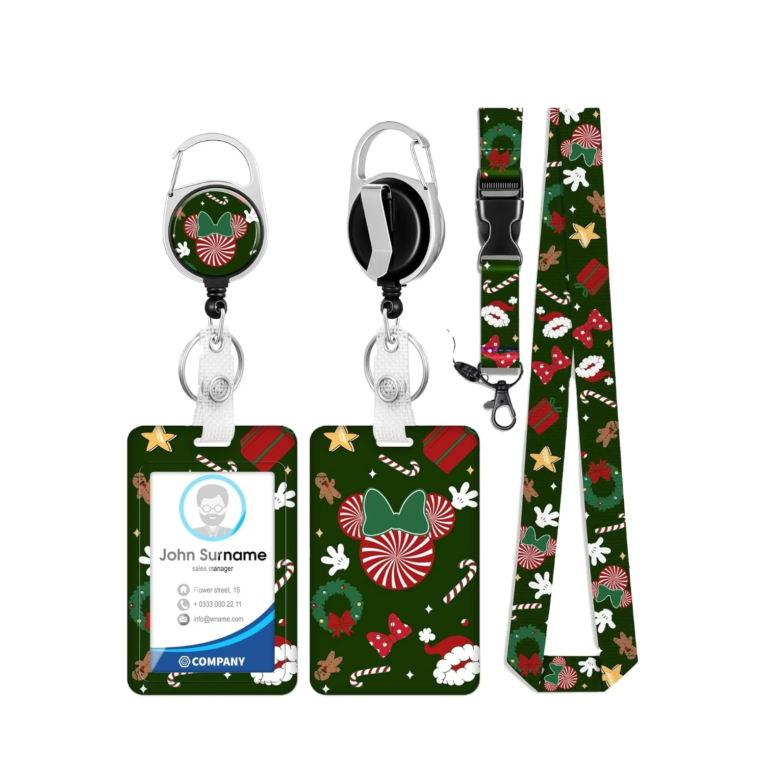 Christmas ID Badge Holder Lanyard Retractable Badge Reel Clip Neck Strap Christmas Lanyard for Keys Holder