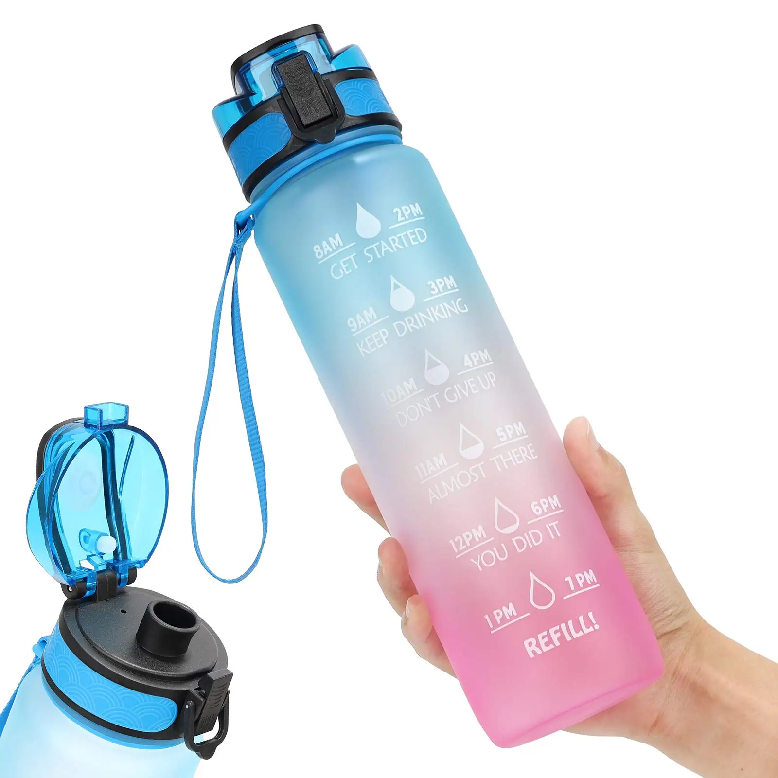 
2021 new arrival BPA free leakproof 32oz motivational sports water bottle with time marker 