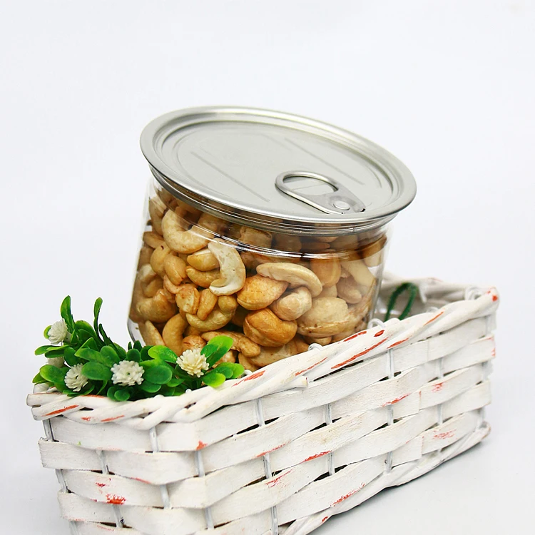 Sealed Clear Plastic PET Jar Food Storage Container With Aluminum Easy Open Lid