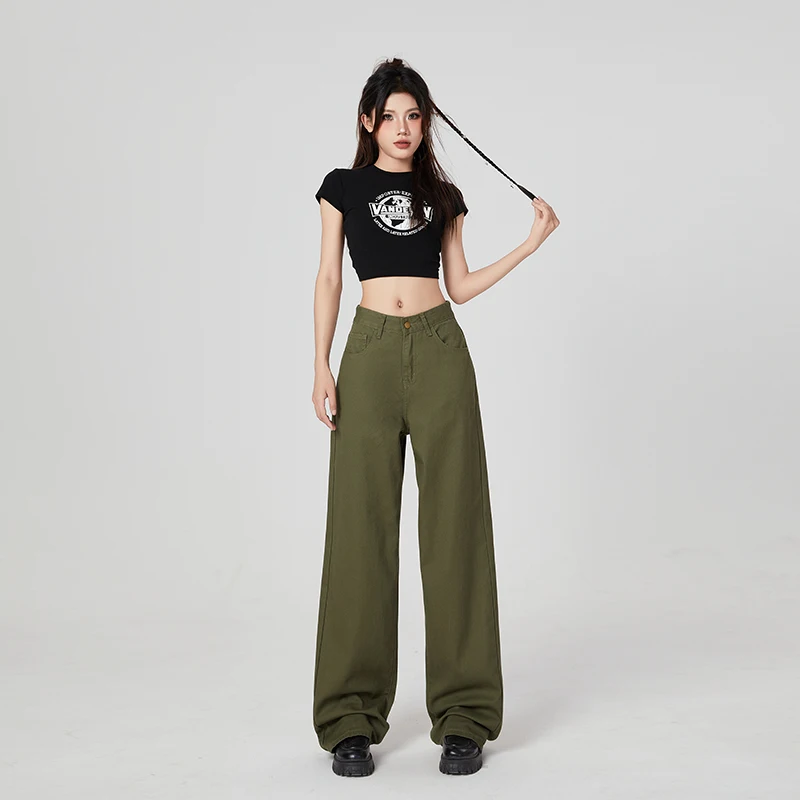 High Waisted Jeans Pants Denim Streetwear Vintage Stone Wash Loose Fit Side Pockets Jeans Denim Baggy women Pants Ladies