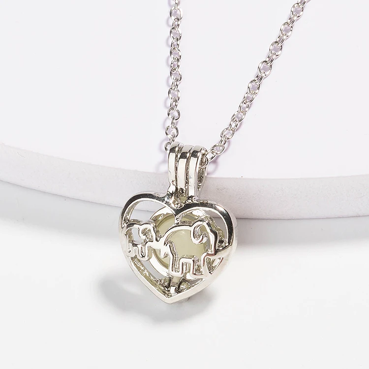 Glow In The Dark 2 Elephant Mom Child Cats Pendant Necklace For Women Men Fluorescent Luminous Animal Jewelry Halloween Gift