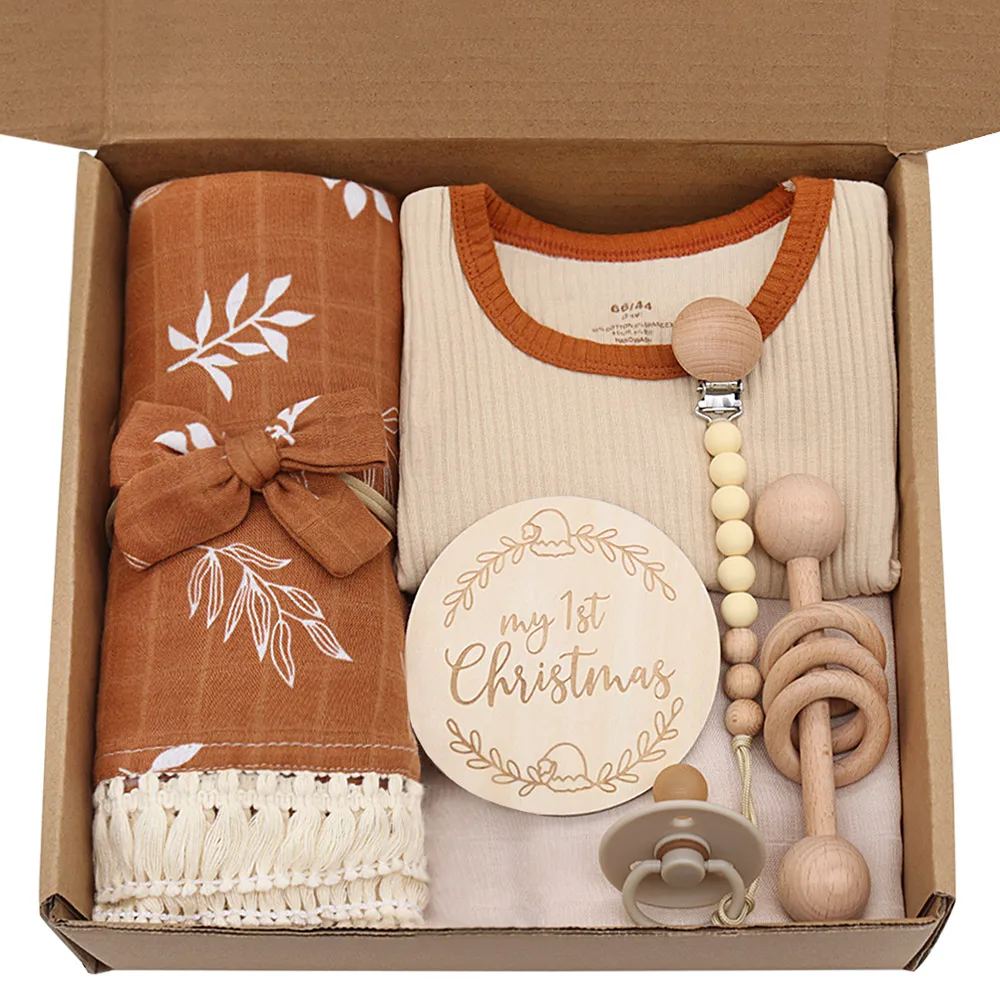 Lifetree Customized Bamboo Cotton Muslin Waffle blanket Milestone wooden  Card Crochet  Flower Romper  Newborn Baby Gift Sets