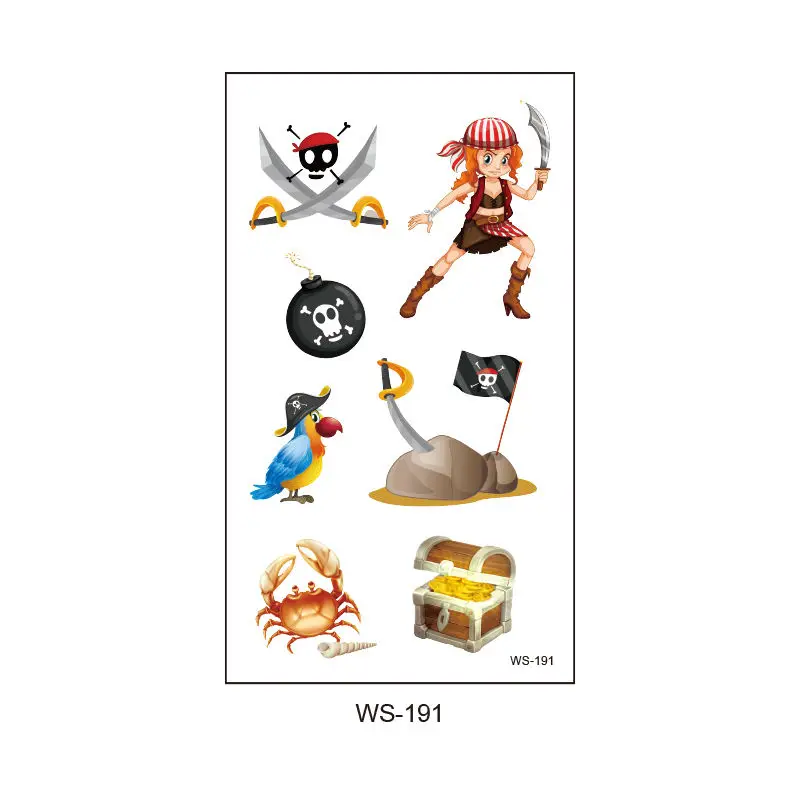 Customize Hot Cartoon Pirate Series temporary little sticker tattoo waterproof Birthday Party Favors For Kids