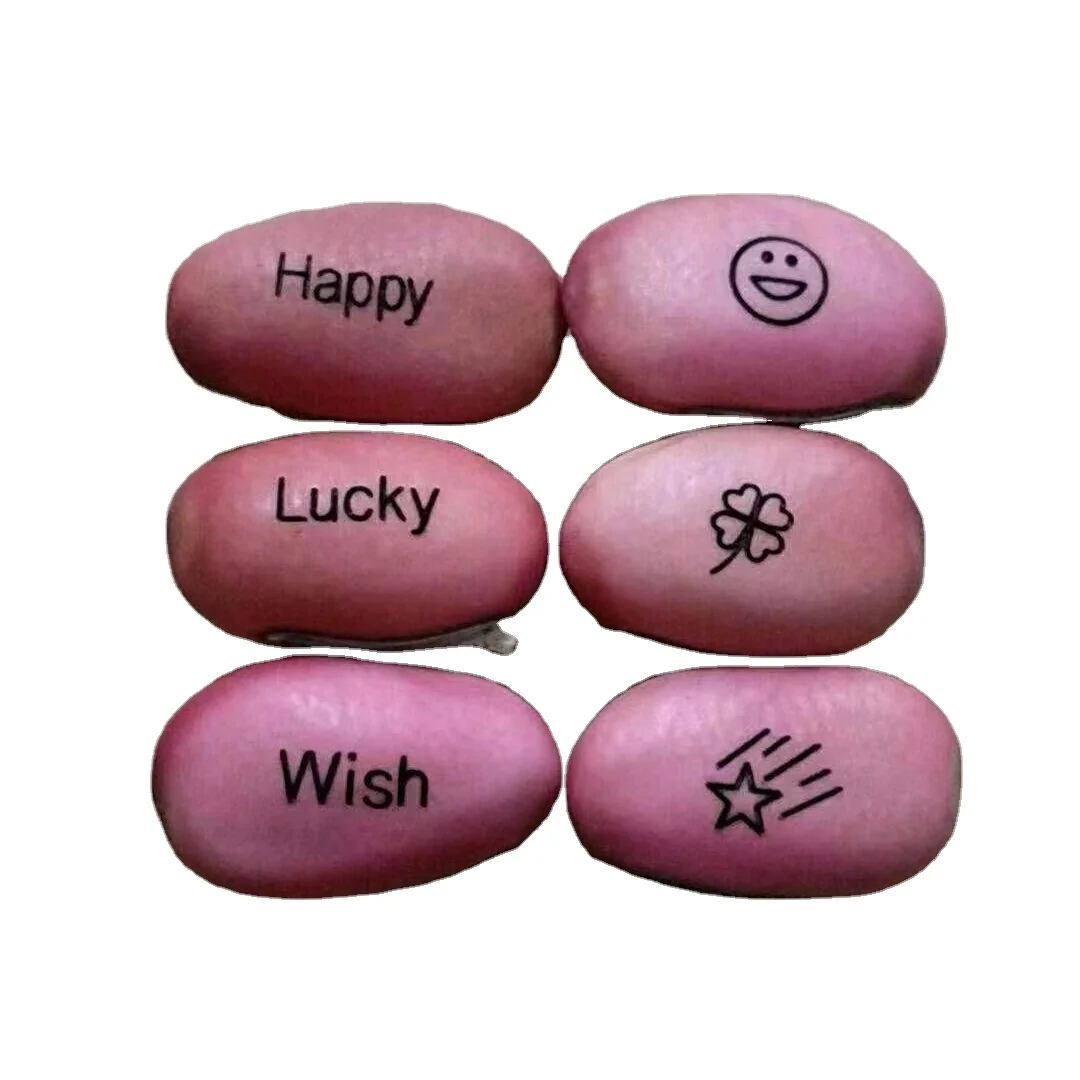 
Red magic bean and white magic bean with the word 