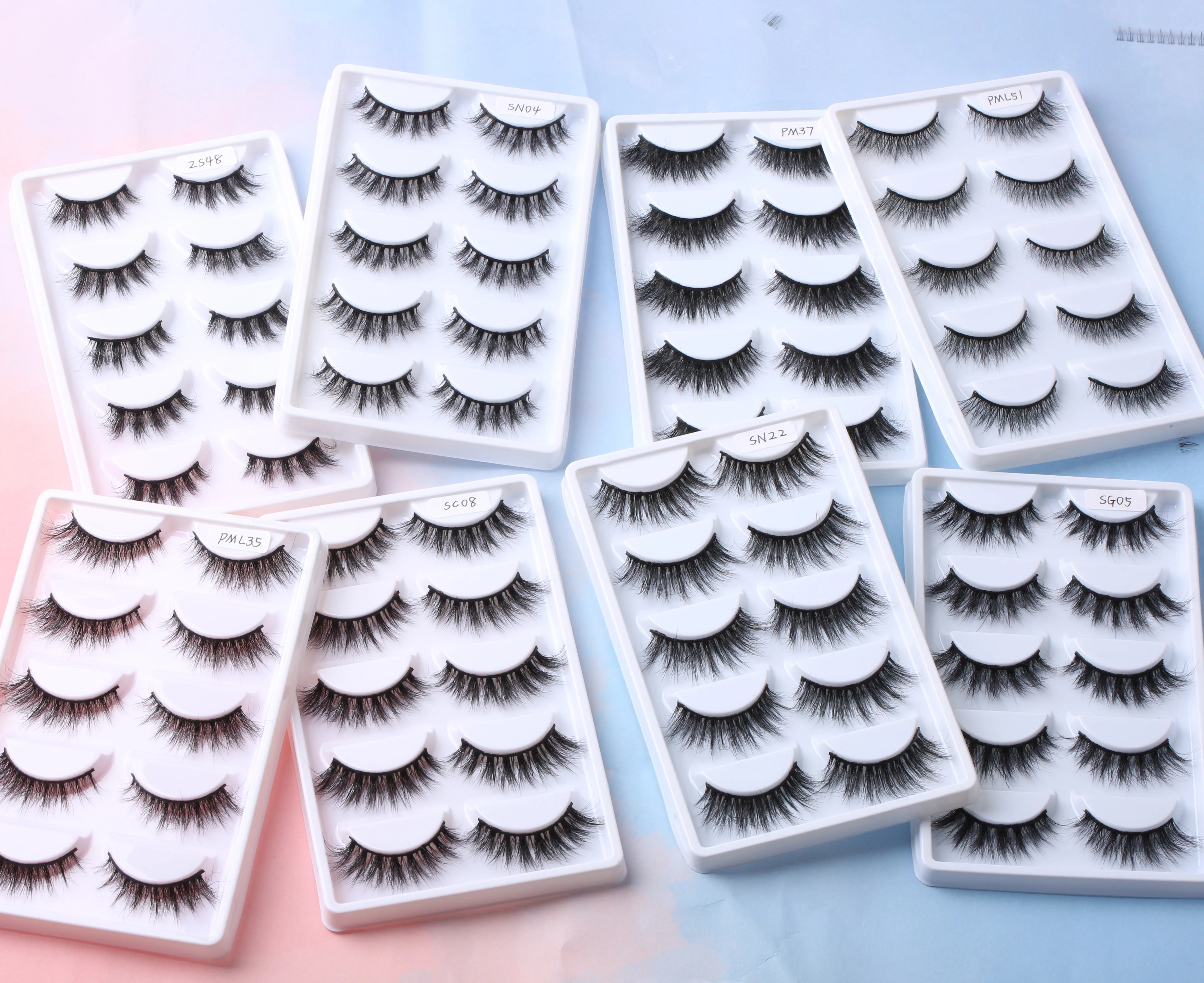 New Arrival 3D real mink fluffy soft lashes wholesale cruelty free mink lash 5 pairs lash set with white tray popular styles