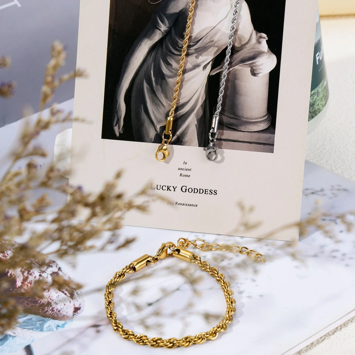 Hongtong Stainless Steel Twistede Rope High Quality 18K Gold Plated Hot Sale Fashion Jewelry Chain Necklaces for Women Gift