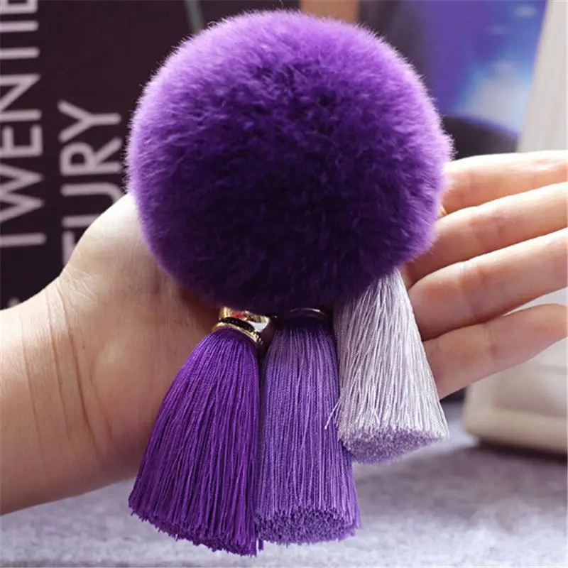 soft Fashion Keychain Natural Rabbit Fur Fluffy Key Chains For Handbag Fur Key Chain