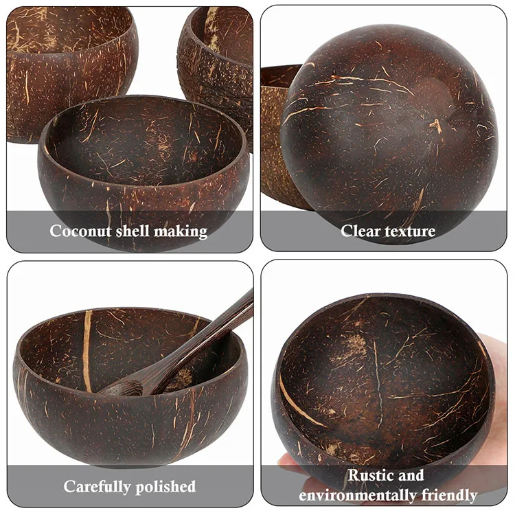 ECO friendly high quality wood bowls for candles handmade organic salad coconut shell with spoons
