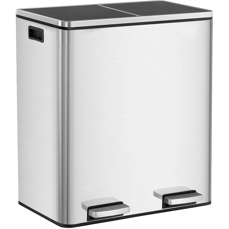 Custom Stainless Steel 2 x 30L Rubbish Trash Can Double Recycle Pedal Bin with Dual Compartment for cleaning