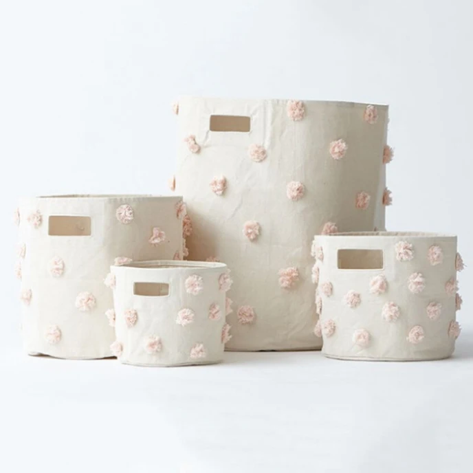 ICEBLUE HD Pom Pom Cotton Canvas Storage Bin Basket Hamper