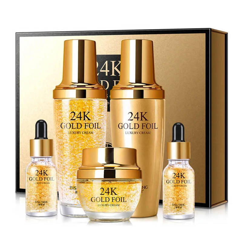 OEM ODM Private Label Organic Korean Beauty Skin Care Whitening Moisturizing Anti Aging 24K Gold Foil Luxury Skin Care Set
