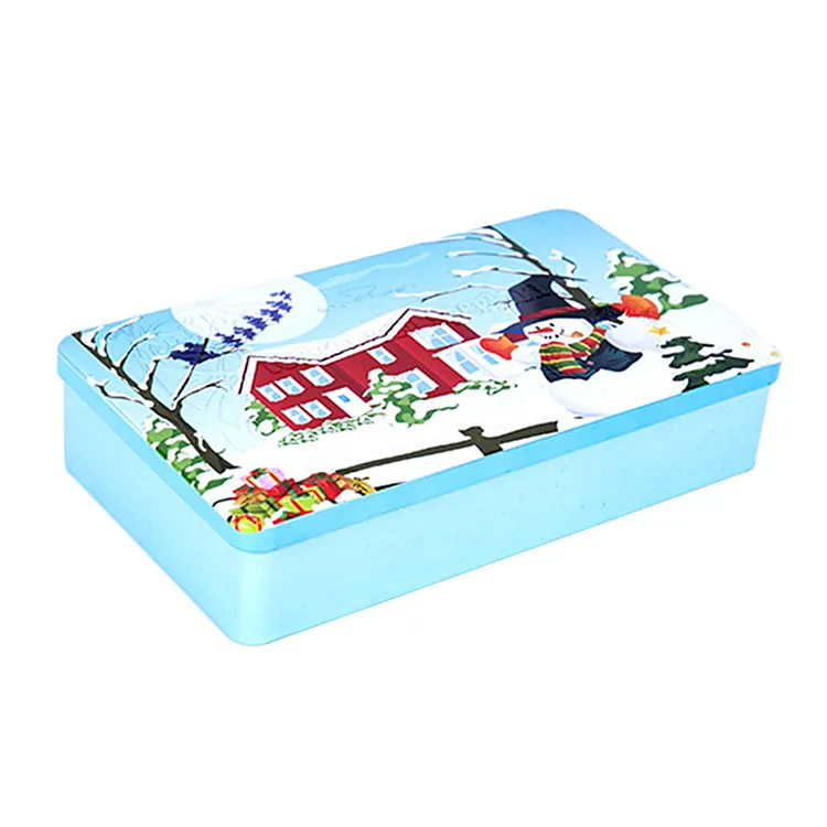 Custom Rectangular Cookie Metal Tin  With Hinged Tin Box