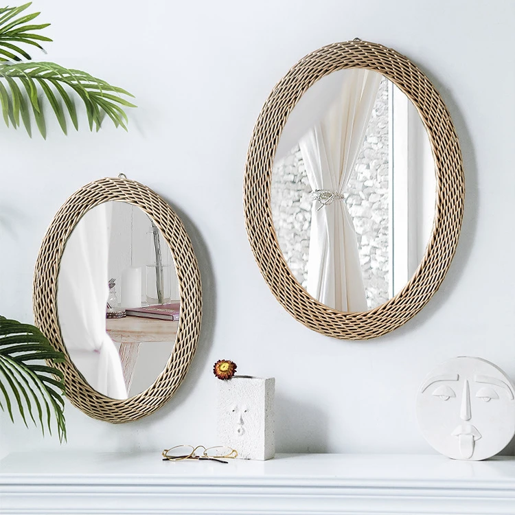 Nordic Decorative Handmade Bohemia Indian Handmade Hanging Rattan Wall Mirror Work