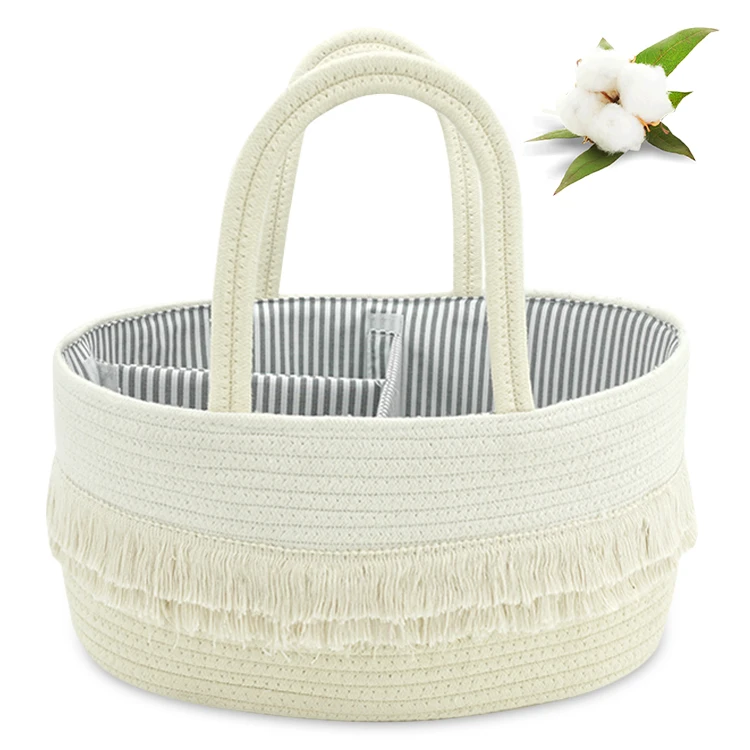 Rope Diaper Caddy Organizer Cotton Rope Baby Diaper Caddy Basket Changing Table Diaper Nursery Basket with Removable Insert
