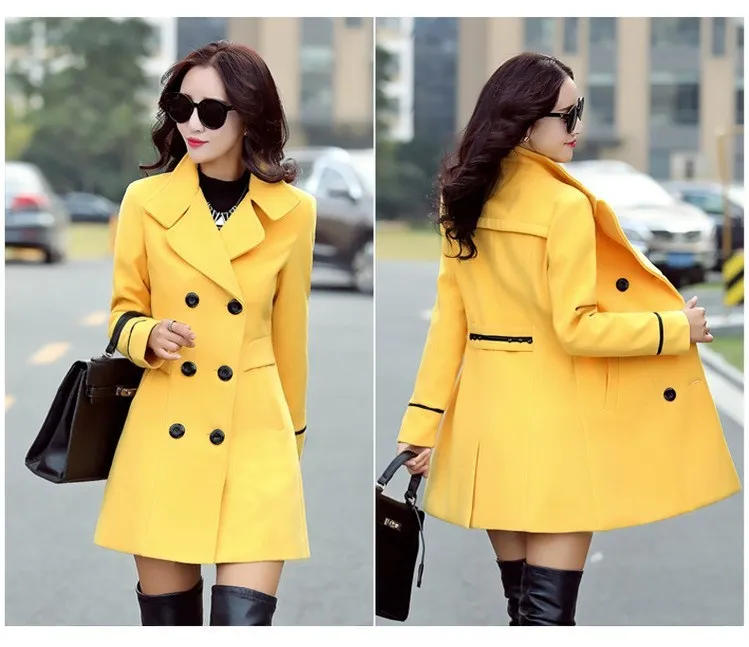 
2019 New Autumn Winter Blends Plus Size Coat Turn-Down Collar Elegant Double Breasted Women Long Coat Female Casual Coat Tops 