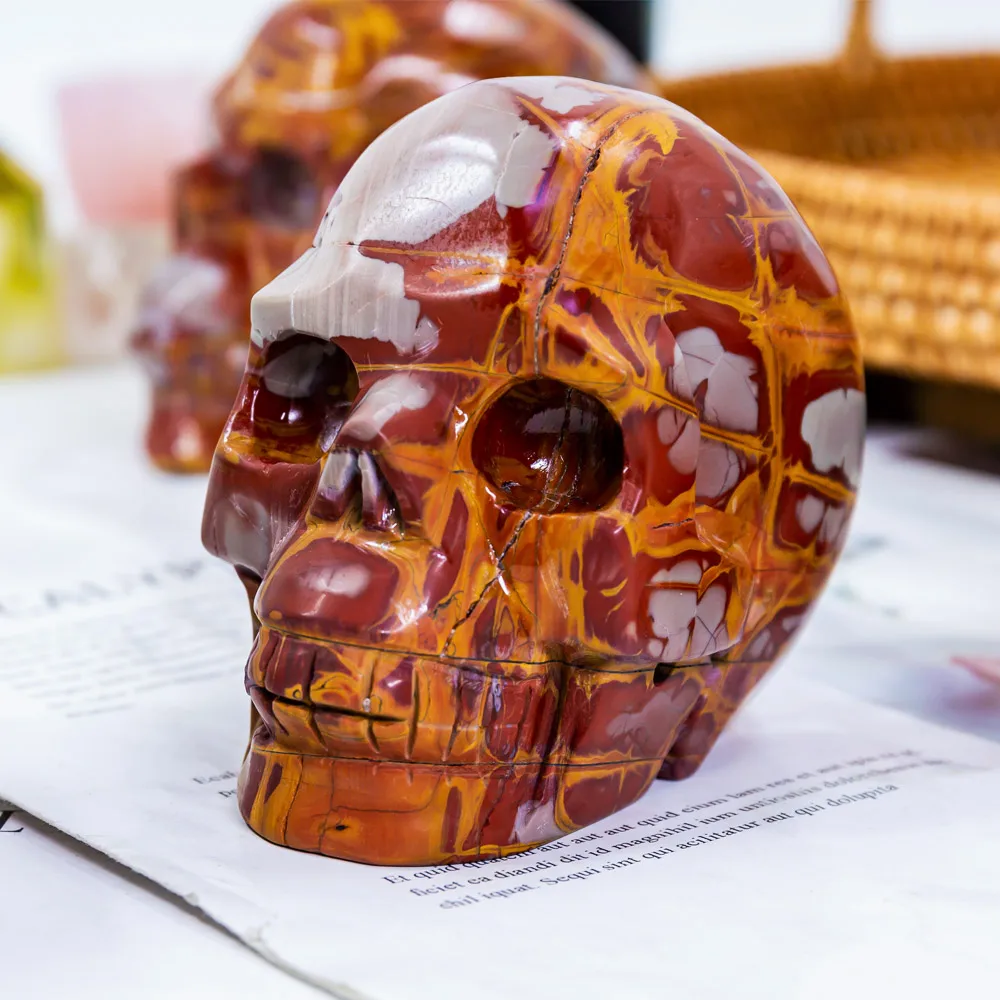 Wholesale natural crystals crafts healing stones hand carved noreen jasper skulls for home decoration