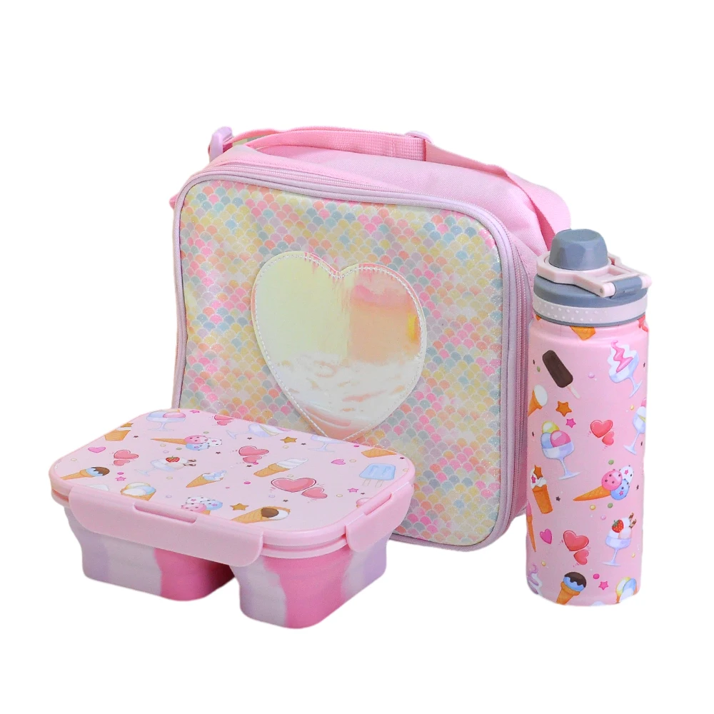 Bpa-Free Odm Custom Logo 2 Compartment Leakproof Durable Silicone Bento Lunch Box For Kids With Silicone Water Bottle