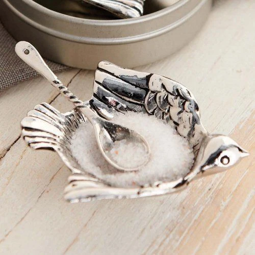 Salt And Pepper Shaker Bowl Design With Spoon Gold & Nickel Color Kitchenware Tableware Kitchen Utility Holder