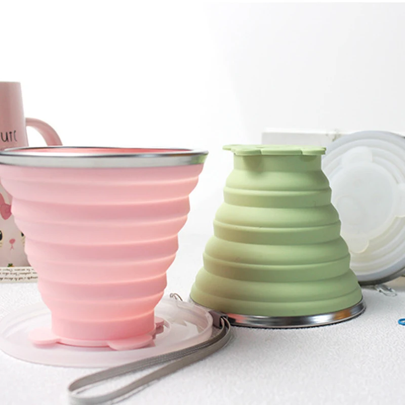 Cartoon silicone cup Travel foldable portable mouthwash cup retractable water cup