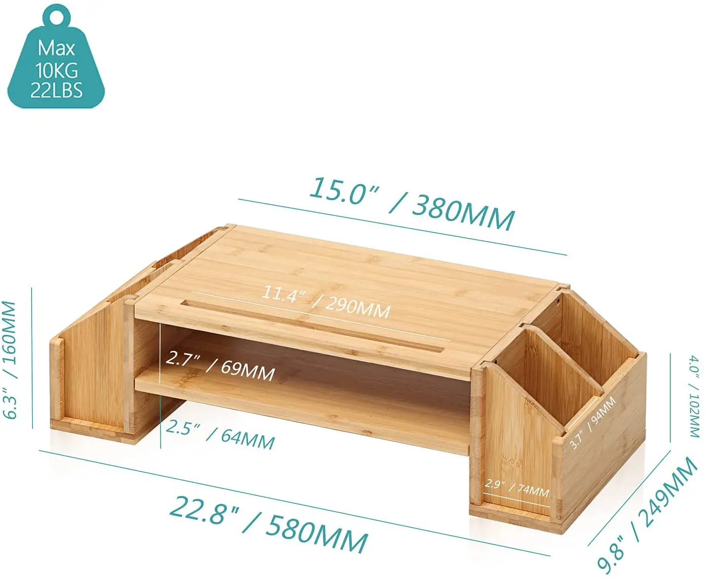 Combohome Natural Bamboo Computer Desk With Phone holder Monitor Laptop Stand