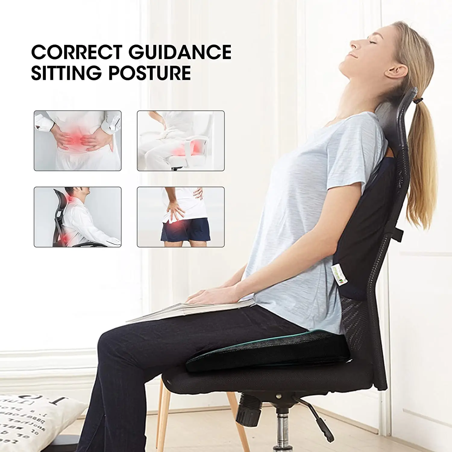 Memory Foam Seat Cushion for Office Chair and Car Seat Driver- Anti-Slip and Breathable Design - Butt Seat Pillow for Sciatica