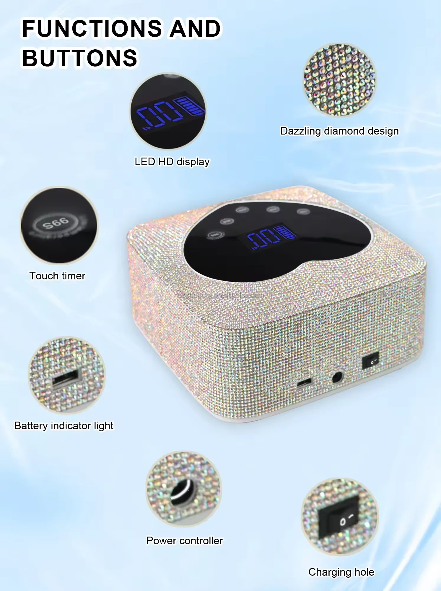 Diamond 72w Heart-shaped Touch Screen Rechargeable Uv Led Nail Lamp Cordless Wireless Professional Gel Nail Light Polish Dryer