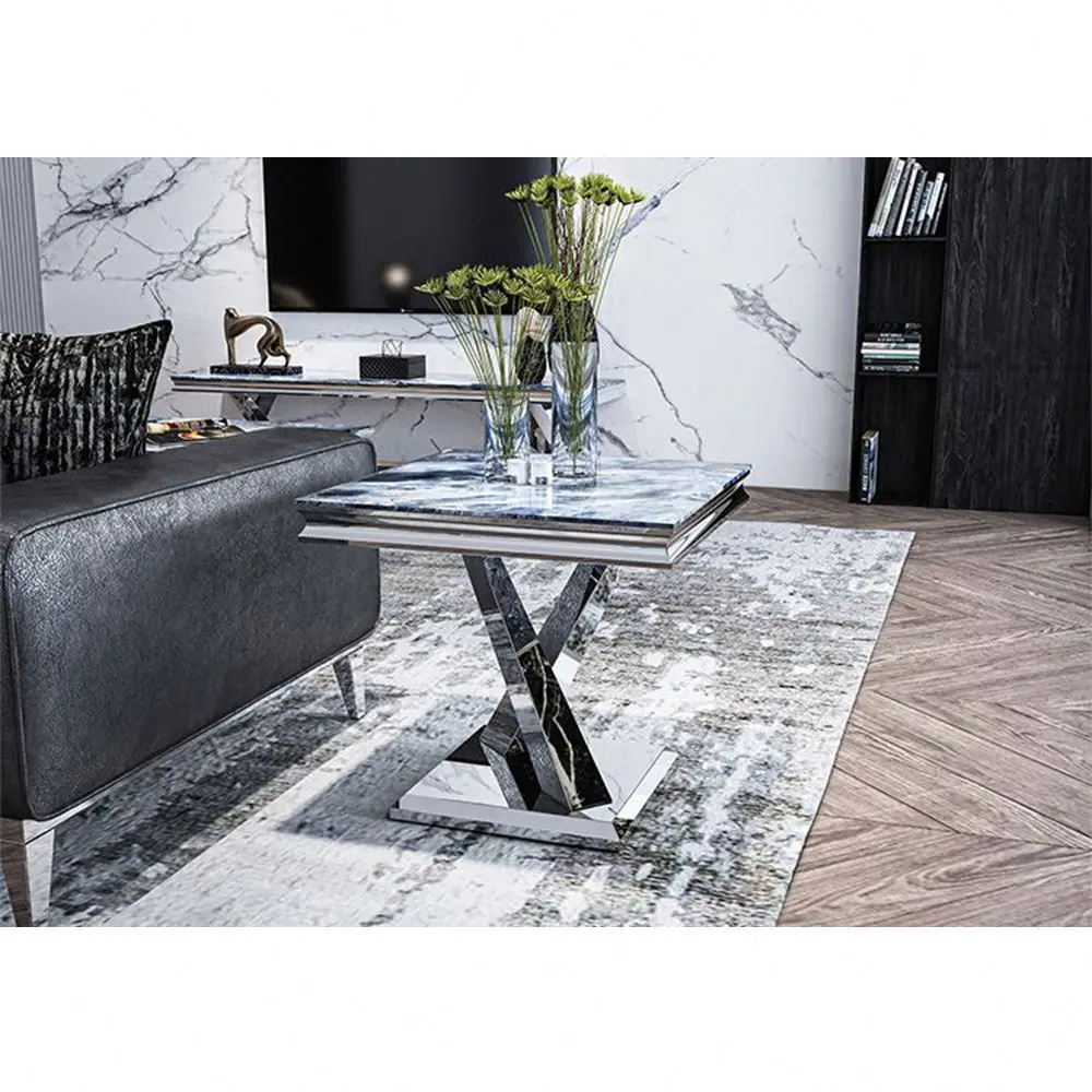 Современная мебель для гостиной, журнальный столик с мраморными ножками из нержавеющей стали, журнальный столик