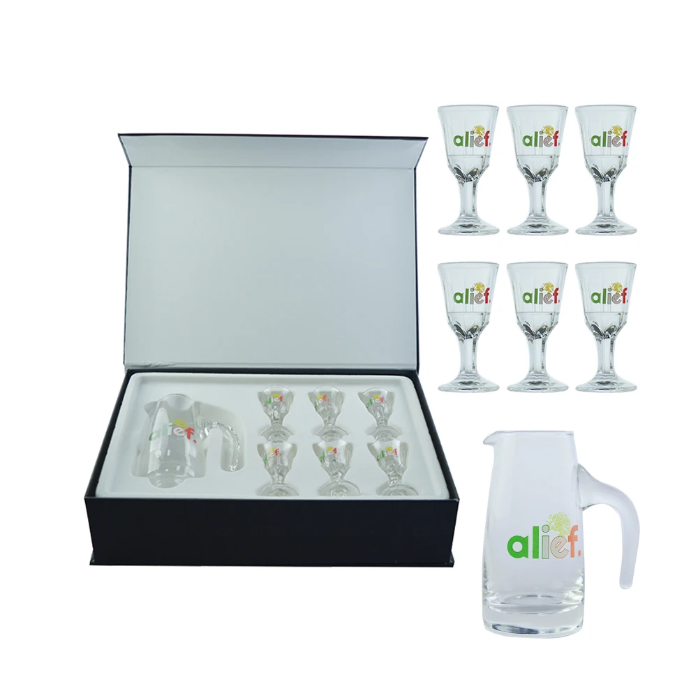 Hot Selling Transparent Wine Pitcher Gift Box Set Borosilicate glassware Custom logo Glass Jug and Cups