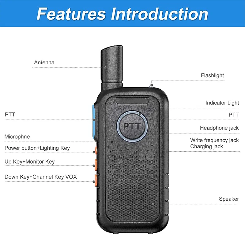 Daytech WT11-2 16 Channels 1.5 Miles long range walkie talkie set two-way radio Wireless Intercom System for Elderly/Kids