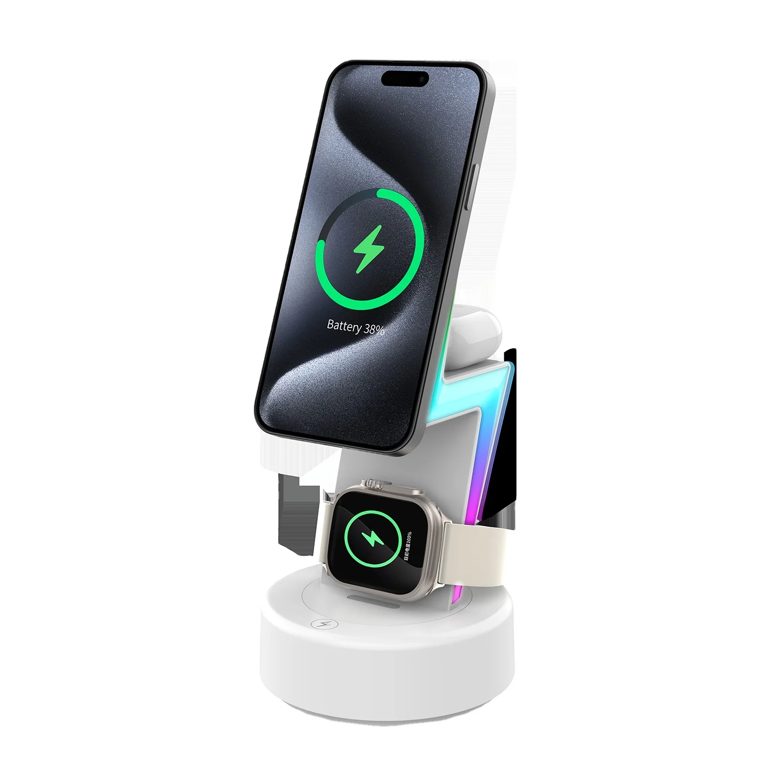 lightning Magnetic Wireless Charger fast wireless charger stand 3 in 1 Stand RGB Light for watch airpods and phones