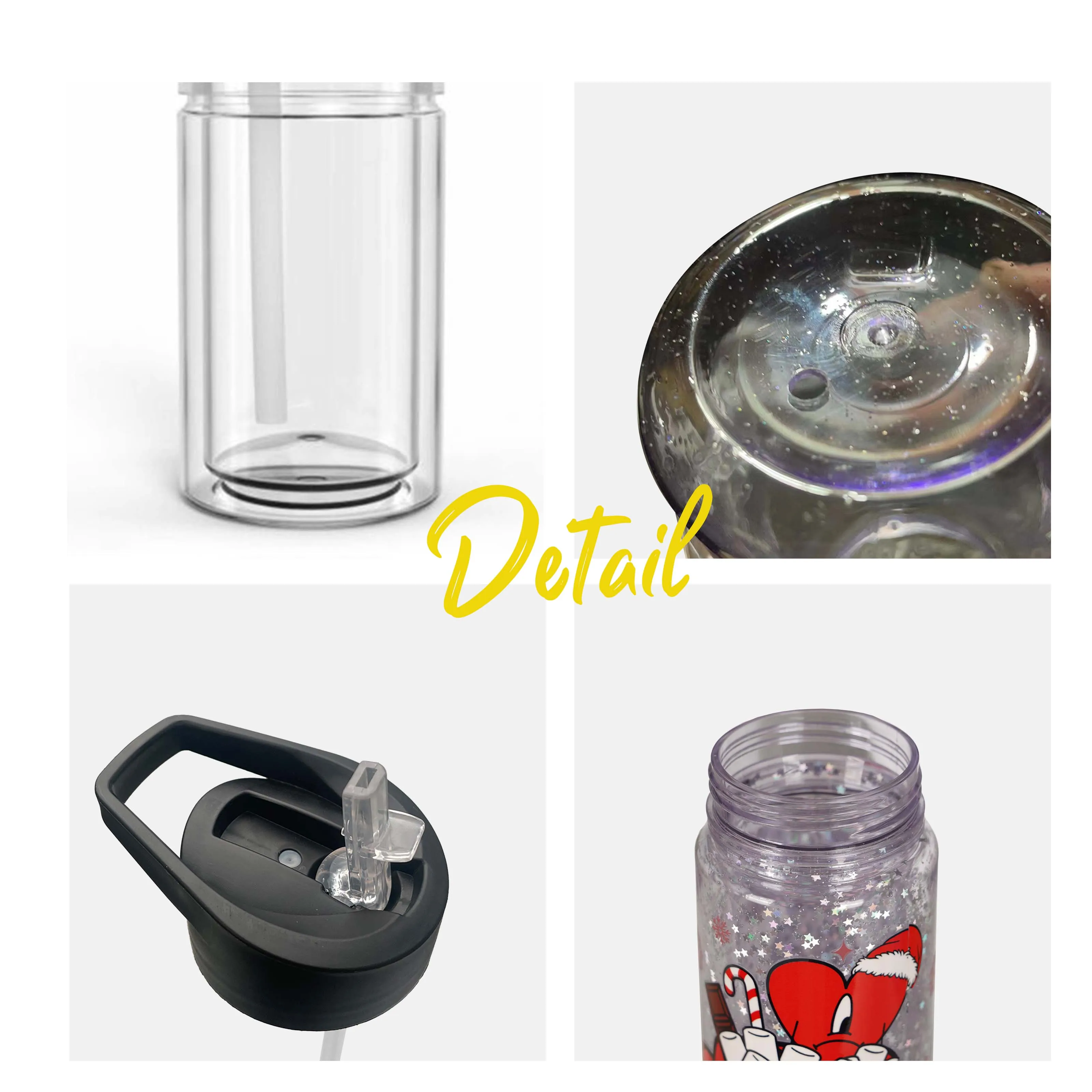 Usa 2 Days Delivery Diy Kids Tumbler Cups With Straw 10Oz Double Wall Custom Snow Globe Plastic Cups Pre Drilled