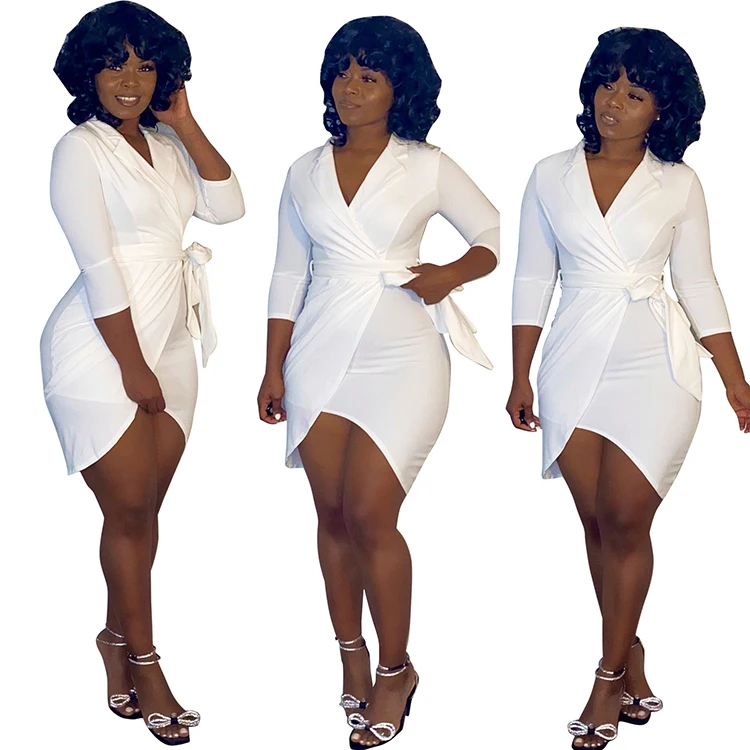 Fashion V Neck Dress  White Women Blank Grace Out Fit Bandage Office Lady Dress Shirt Short Women Clothing Bodycon Dress