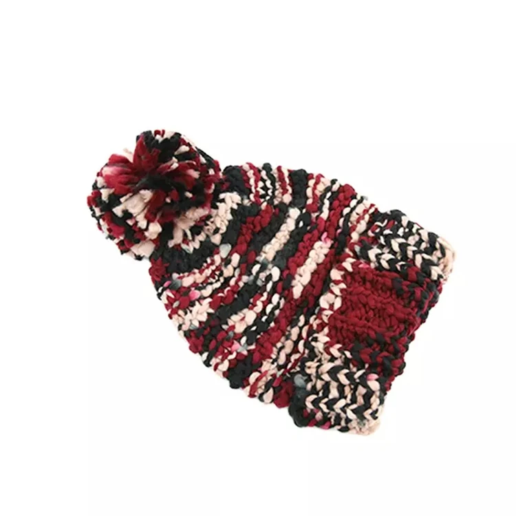 Китайский поставщик 100% акриловые красочные зимние вязаные шапки-бини шапки с верхним