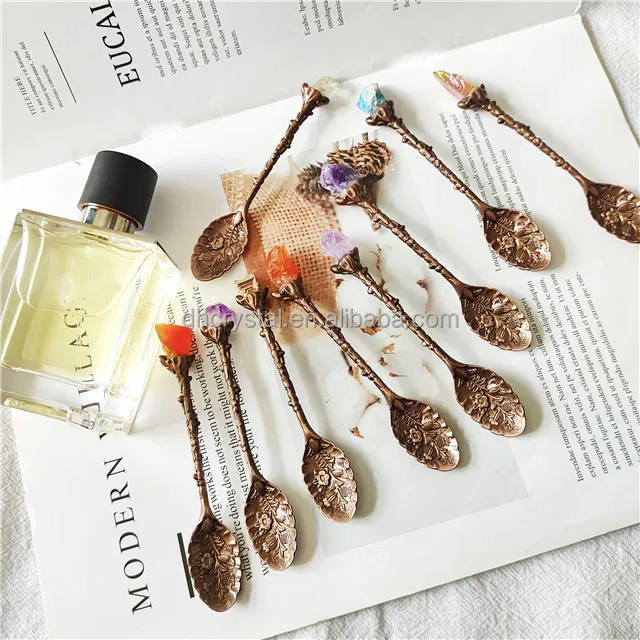 Natural best selling Amethyst Cluster Stirring Energy mineral Crystal Teaspoon Coffee Spoon for gift Kitchen Supplies decoration